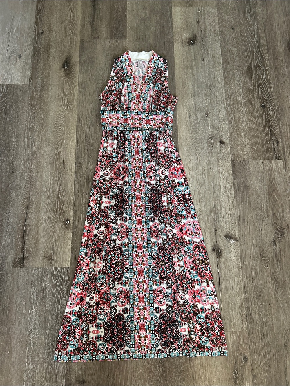 V-Neck Pink Floral Print Maxi Dress